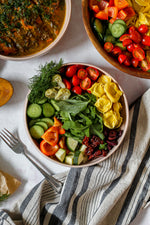 Tortellini Greek Salad with Maple Lemon Dijon Salmon