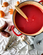 Roasted Garlic Beet Soup with Mustard-Spiked Yogurt