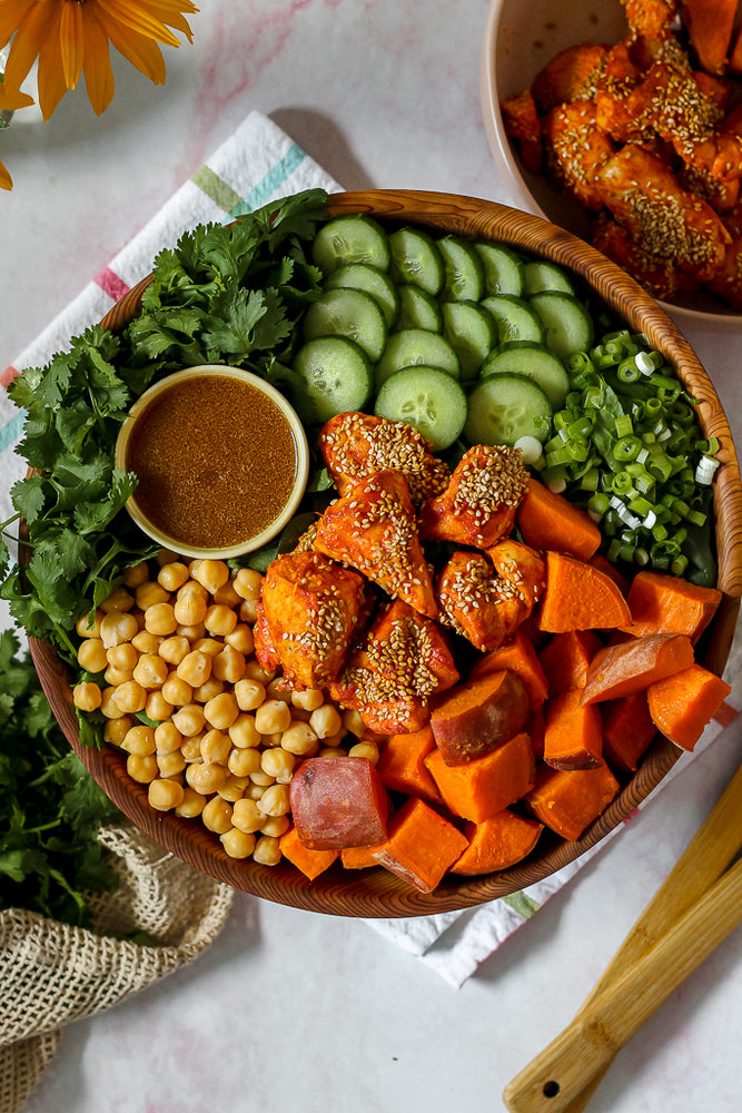 Thai Red Curry Chicken and Sweet Potato Spinach Salad