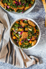 Fall Panzanella with Tempeh and Maple Mustard Dressing